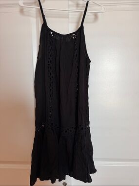 Black Crochet-Trim Spaghetti Strap Swim Coverup